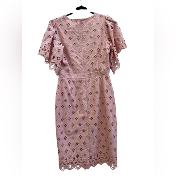Rachel Parcell Blush Pink Eyelet Lace Flutter Sleeve Midi Dress Size 8 - Picture 3 of 8